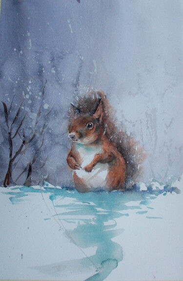 Schilderij getiteld "red squirrel" door Giorgio Gosti, Origineel Kunstwerk, Aquarel