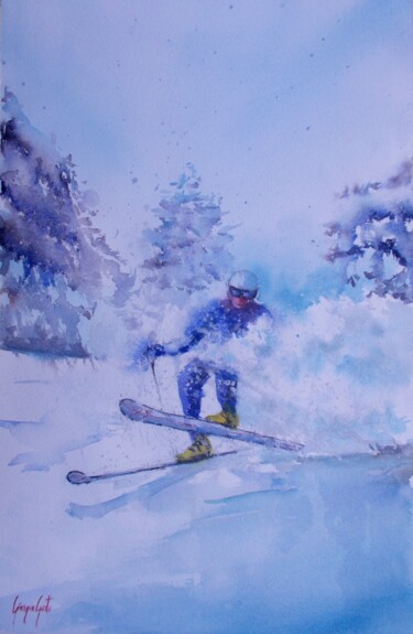 Painting titled "the skier 5" by Giorgio Gosti, Original Artwork, Watercolor