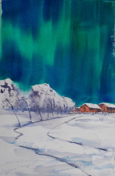Painting titled "Northern lights" by Giorgio Gosti, Original Artwork, Watercolor