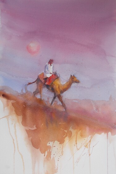 Painting titled "camel in the deset" by Giorgio Gosti, Original Artwork, Watercolor