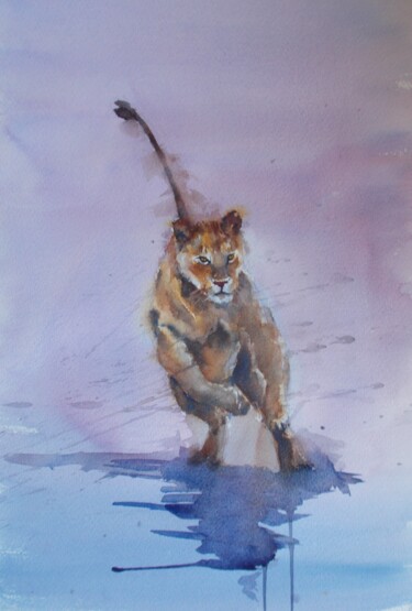 Painting titled "lioness 3" by Giorgio Gosti, Original Artwork, Watercolor