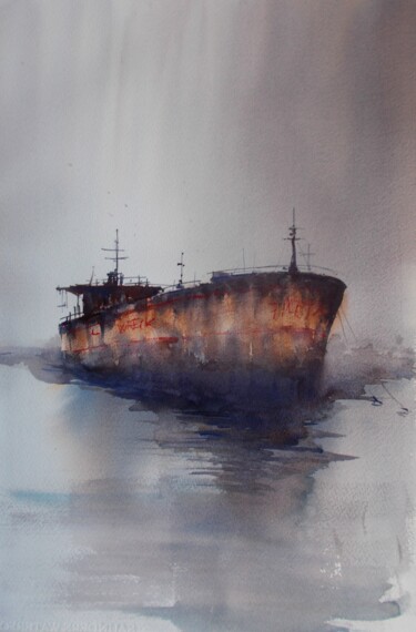 Painting titled "ship wreck 6" by Giorgio Gosti, Original Artwork, Watercolor