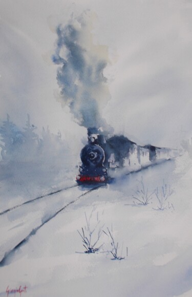 Painting titled "trains 22" by Giorgio Gosti, Original Artwork, Watercolor