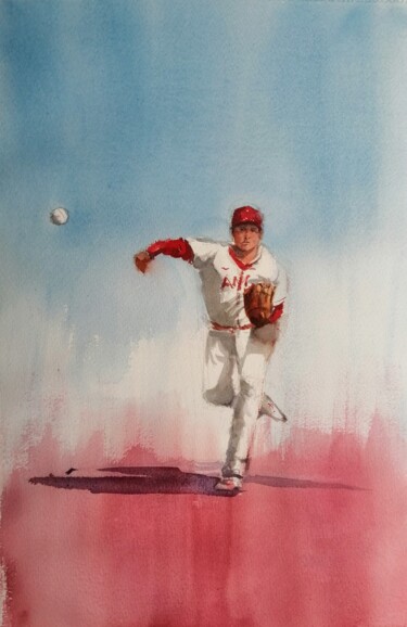 Painting titled "baseball player 22" by Giorgio Gosti, Original Artwork, Watercolor