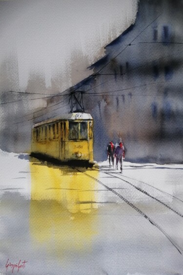 Peinture intitulée "tram in Milan 21" par Giorgio Gosti, Œuvre d'art originale, Aquarelle