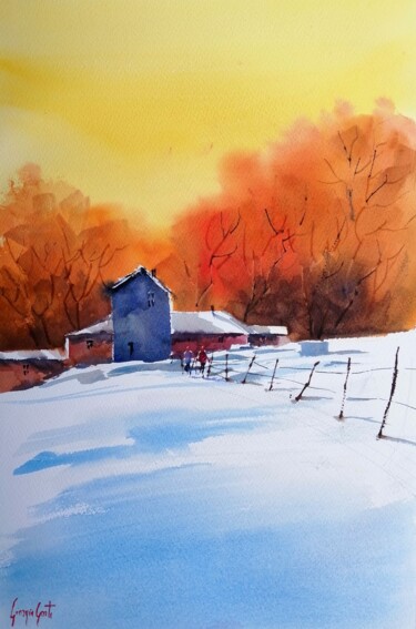 "winter landscape 17" başlıklı Tablo Giorgio Gosti tarafından, Orijinal sanat, Suluboya
