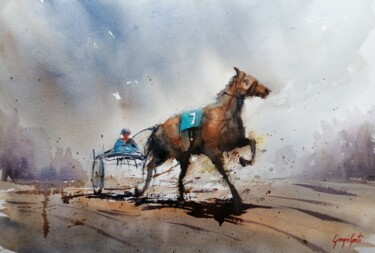 Painting titled "the horse race 35" by Giorgio Gosti, Original Artwork, Watercolor