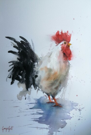 Картина под названием "rooster 22" - Giorgio Gosti, Подлинное произведение искусства, Акварель