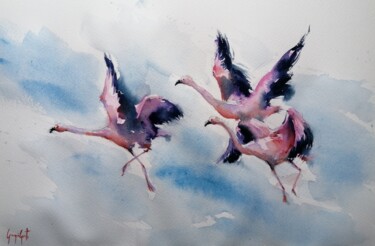 Malarstwo zatytułowany „flamingos 5” autorstwa Giorgio Gosti, Oryginalna praca, Akwarela