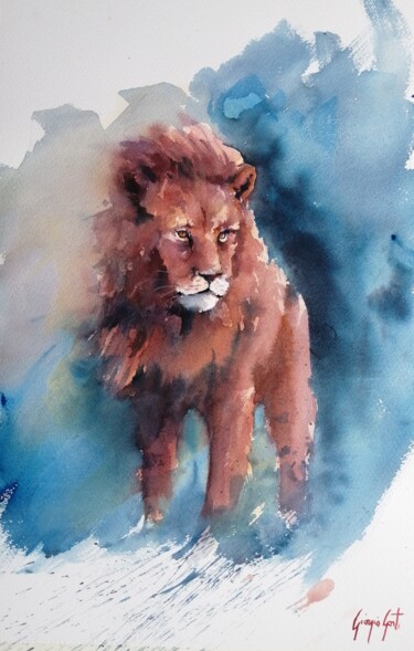 Painting titled "lion 10" by Giorgio Gosti, Original Artwork, Watercolor