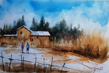 Schilderij getiteld "countryside landsca…" door Giorgio Gosti, Origineel Kunstwerk, Aquarel