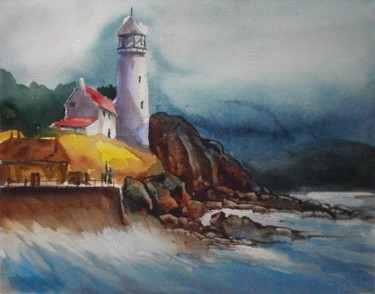Schilderij getiteld "lighthouse" door Giorgio Gosti, Origineel Kunstwerk, Aquarel