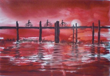 Peinture intitulée "red bridge" par Giorgio Gosti, Œuvre d'art originale, Aquarelle