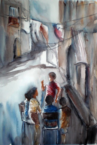 Peinture intitulée "street boys" par Giorgio Gosti, Œuvre d'art originale, Aquarelle