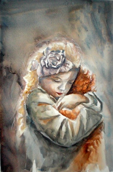 Painting titled "I love my teddy" by Giorgio Gosti, Original Artwork, Watercolor