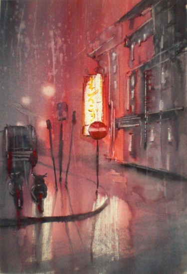 Painting titled "city ​​lights" by Giorgio Gosti, Original Artwork, Watercolor