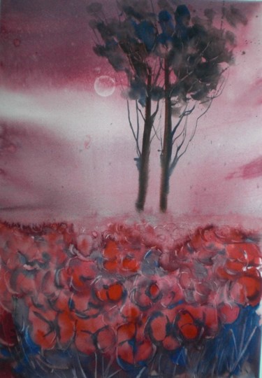 Картина под названием "poppies field" - Giorgio Gosti, Подлинное произведение искусства, Акварель