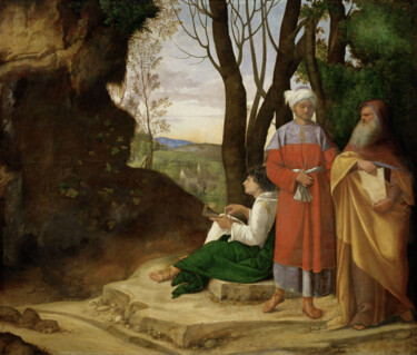 Schilderij getiteld "Les Trois Philosoph…" door Giorgione, Origineel Kunstwerk, Olie