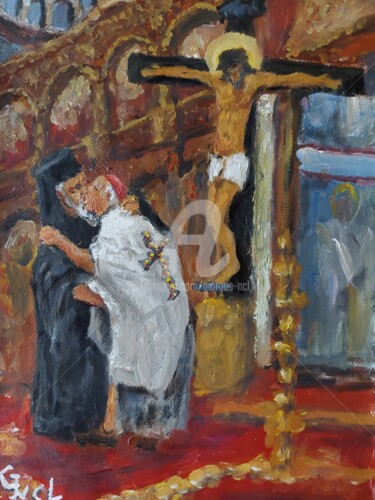 Peinture intitulée "Church's human natu…" par Giorgos Ncl, Œuvre d'art originale, Huile