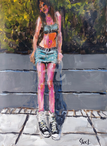 Картина под названием "Posing girl" - Giorgos Νcl, Подлинное произведение искусства, Акрил