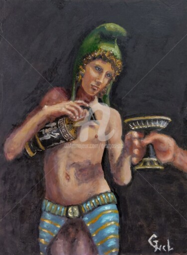 제목이 "Ganymede serves the…"인 미술작품 Giorgos Νcl로, 원작, 기름 기타 단단한 패널에 장착됨