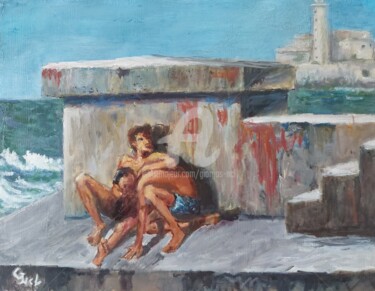 Pittura intitolato "Sea boys" da Giorgos Ncl, Opera d'arte originale, Olio