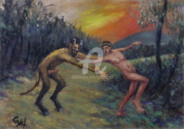 Painting titled "The Satyr" by Giorgos Ncl, Original Artwork, Oil