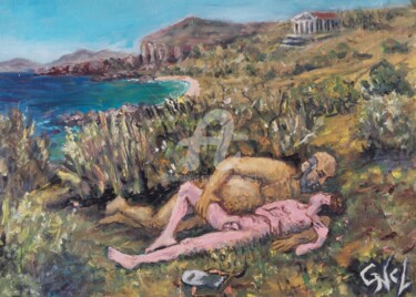 「Ancient Greek Love」というタイトルの絵画 Giorgos Νclによって, オリジナルのアートワーク, オイル