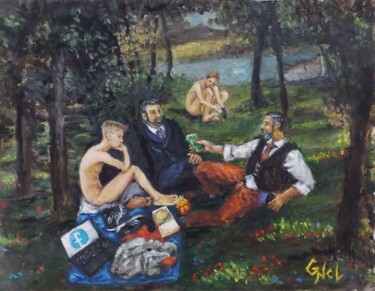 Pittura intitolato "Luncheon on the gra…" da Giorgos Ncl, Opera d'arte originale, Olio