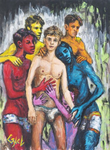 Pintura titulada "Colorful boys" por Giorgos Ncl, Obra de arte original, Acrílico Montado en Cartulina
