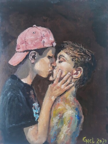 Painting titled "Kiss 107" by Giorgos Nicolaou (Gncl), Original Artwork, Oil