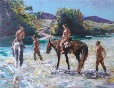 Malerei mit dem Titel "Riding lessons" von Giorgos Nicolaou (Gncl), Original-Kunstwerk, Acryl Auf Keilrahmen aus Holz montie…