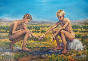 Painting titled "Friends" by Giorgos Nicolaou (Gncl), Original Artwork, Oil