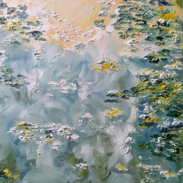 Painting titled "Water lilies. Seren…" by Svetlana Gorina, Original Artwork, Oil Mounted on Wood Stretcher frame