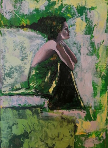 Painting titled "DONNA IN ABITO VERDE" by Giosi Costan, Original Artwork, Oil