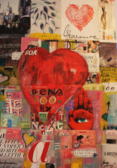 Collages getiteld "BIG HEART" door Giovanna Crescenzi, Origineel Kunstwerk, Collages Gemonteerd op Andere stijve panelen