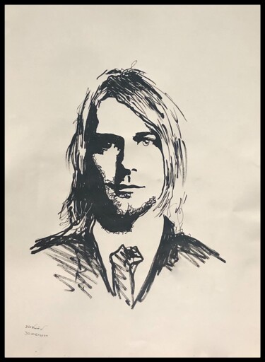 Dessin intitulée "Portrait de K.Cobain" par Giovanni.D, Œuvre d'art originale, Marqueur