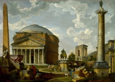 Pintura titulada "Fantasy View with t…" por Giovanni Paolo Panini, Obra de arte original, Oleo