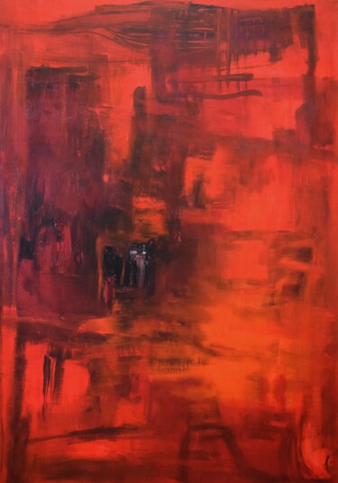 Malerei mit dem Titel "Inferno" von Gisela Zimmermann, Original-Kunstwerk, Acryl Auf Keilrahmen aus Holz montiert