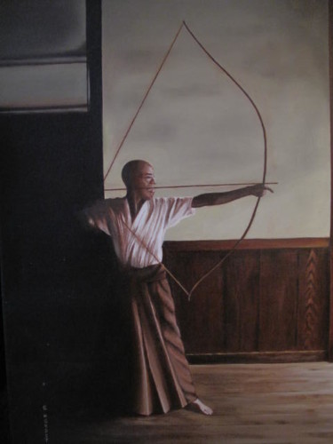 Schilderij getiteld "sport Japonais" door Gismond, Origineel Kunstwerk, Olie Gemonteerd op Frame voor houten brancard