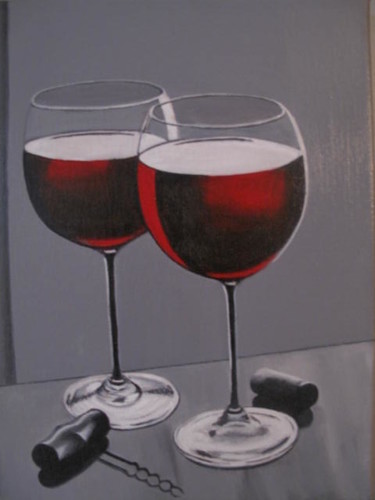Painting titled "duo de verres" by Gismond, Original Artwork, Oil Mounted on Wood Stretcher frame