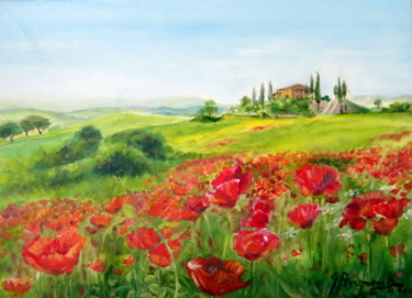 Painting titled "rouge-coquelicot-33…" by Gisella Michel Avignone-Rossa, Original Artwork, Oil