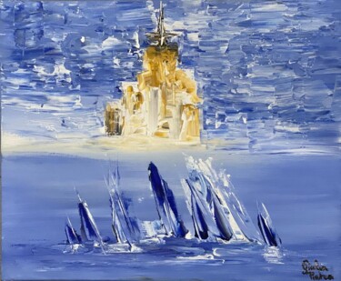 Painting titled "L’église de St Mich…" by Giulia Pintea, Original Artwork, Acrylic Mounted on Wood Stretcher frame