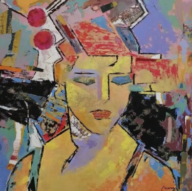 Schilderij getiteld "Lucrezia" door Giulio Ciccarone, Origineel Kunstwerk, Acryl Gemonteerd op Frame voor houten brancard