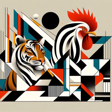 Digital Arts με τίτλο "Tigre e gallo #2" από Giuseppe Cristadoro, Αυθεντικά έργα τέχνης, Εικόνα που δημιουργήθηκε με AI