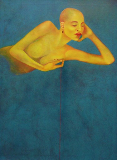 Pittura intitolato "filorosso blu" da Giuseppe Jobin Tanzi, Opera d'arte originale, Olio