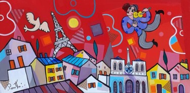 绘画 标题为“Ciel rouge sur Paris” 由Giuseppe Piermattéo, 原创艺术品, 丙烯