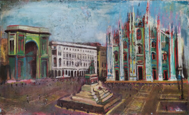 Schilderij getiteld "Duomo Milan Cathedr…" door Giuseppe Valia, Origineel Kunstwerk, Olie Gemonteerd op Frame voor houten br…