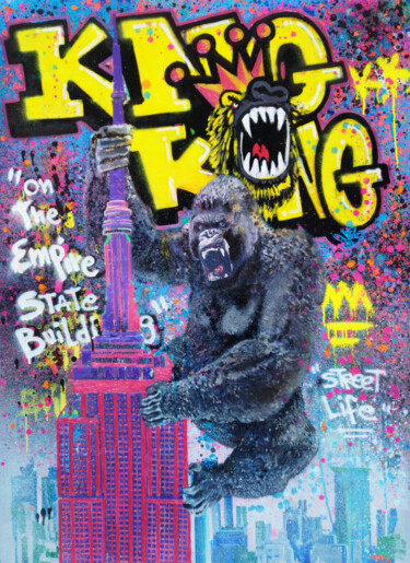 Painting titled "King Kong" by Giuseppe Valia, Original Artwork, Spray paint Mounted on Wood Stretcher frame
