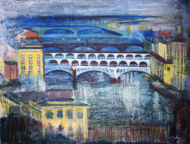 Painting titled "Florence Bridge ove…" by Giuseppe Valia, Original Artwork, Spray paint Mounted on Wood Stretcher frame